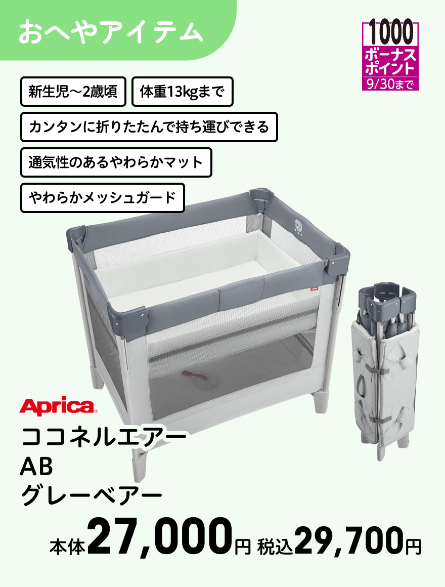 1000ボーナスポイント 9/30まで Aprica ココネルエアー AB グレーベアー  本体27,000円 税込29,700円